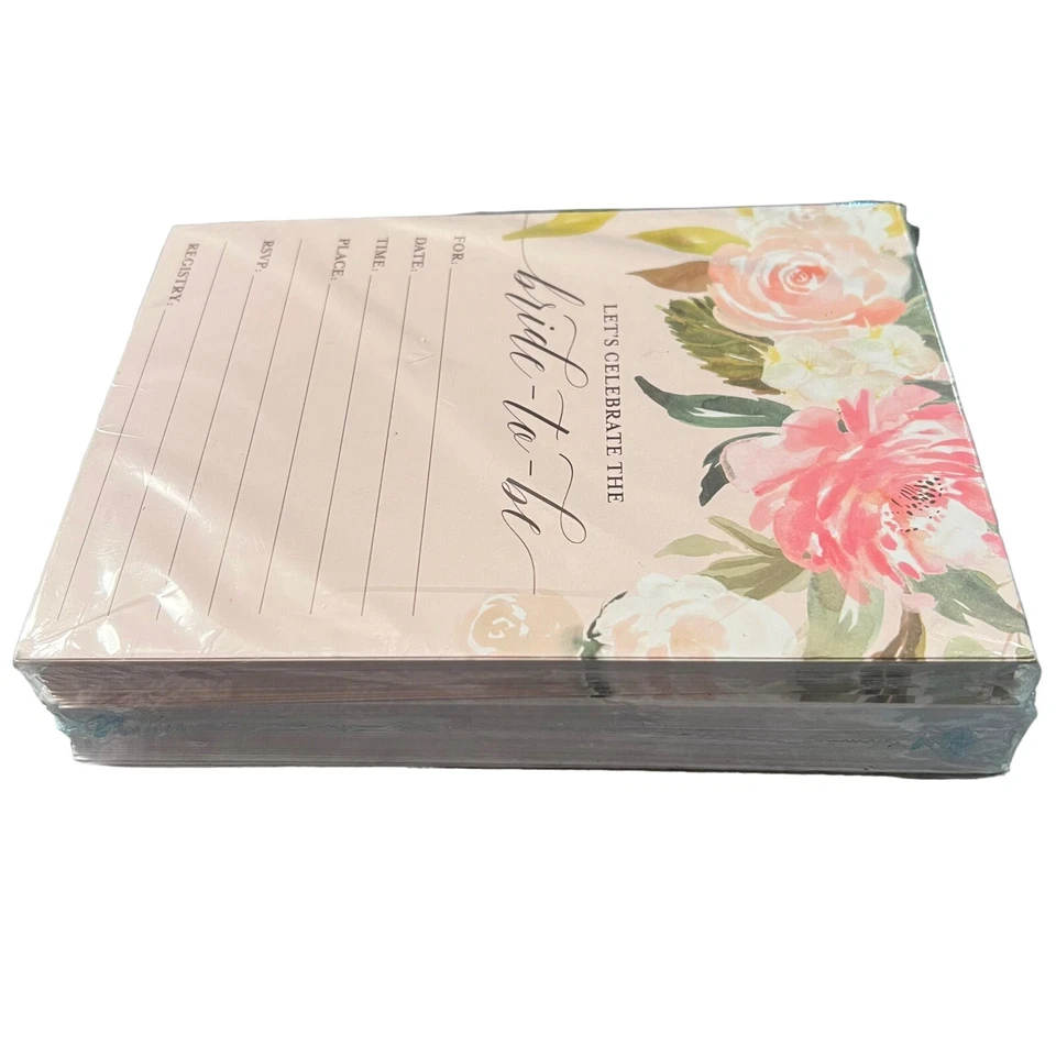 25 invitaciones de ducha nupcial rosa floral y 25 sobres”Celebremos a la novia Foto 4 de 4