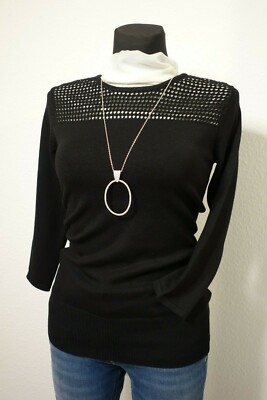 Gr. 36 MELROSE Damen Shirt Pulli 3/4 Arm Netzstrick schwarz - 40% Rabatt