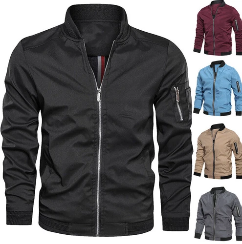 NEU Herren Full Zip Bomber Jacke Leicht Windjacke Freizeit Frühling Herbst Dünn - Bild 6 von 21