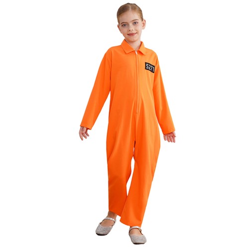 Kids Prisoner Costume Soft Jumpsuit Lapel Collar Romper Long Sleeve Leotard - Picture 10 of 20