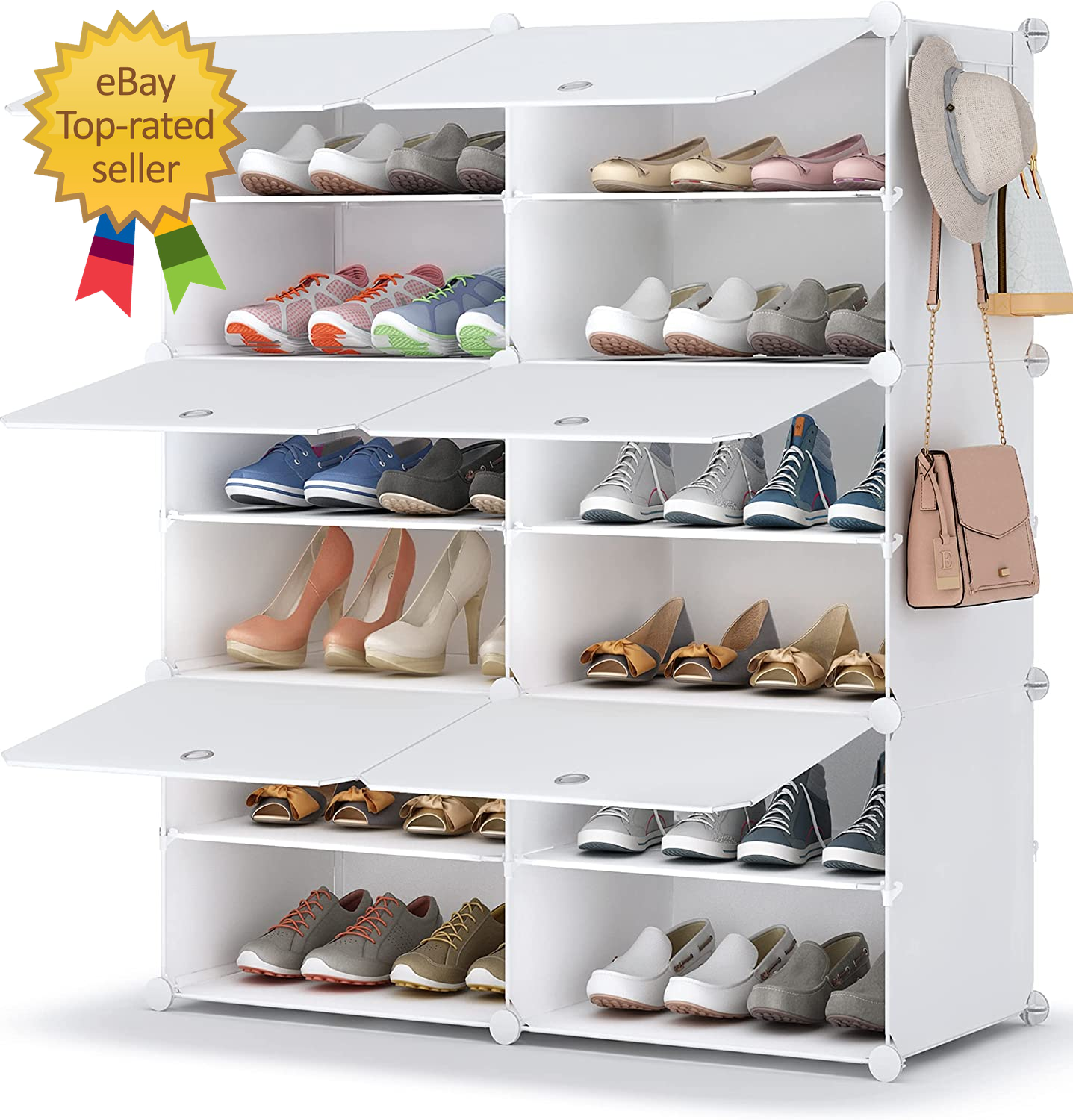 6-Tier Plastic Shoe Rack Organizer Holds 24 Pairs Space-Saving Storage Cabinet-image