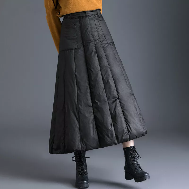 Elegant Womens Down Winter Warm High Waist Slim Long Skirts Thick A-Line Outdoor