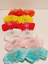 12 pc Hair Bow Princess Crown Ribbon Girls Party Favors 3" Metal Clips