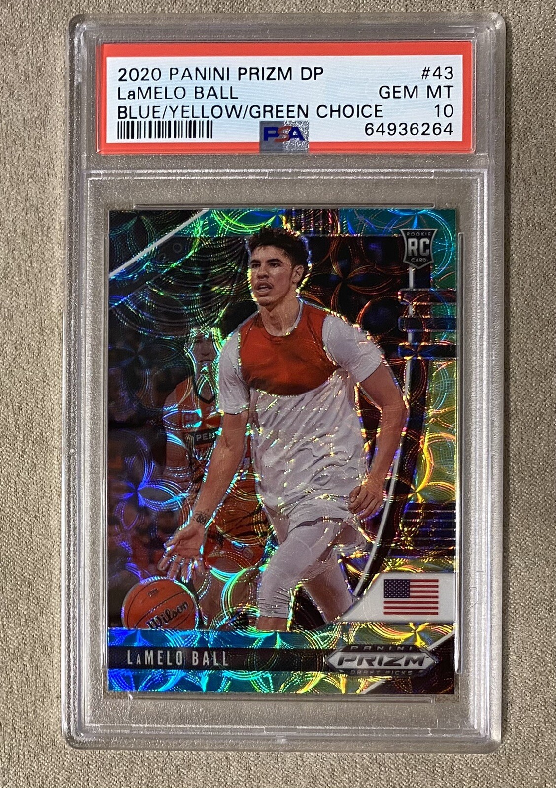 LaMelo Ball RC PSA 10 2020 Prizm Blue Yellow Green Rookie Hornets