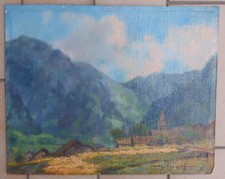 MICHELE VIOTTI QUADRO DIPINTO AD OLIO SU TELA E CARTONE PAESAGGIO ALPINO 1972