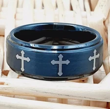 Women's Cross Engagement Ring Multiple Christian Cross Black Tungsten Men Ring