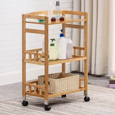 3 Tier Kitchen Serving Cart Bar Food Storage Organizer Rack Home Bamboo Trolley