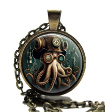 Steamppunk Octopus Pendant Necklace Handmade Fantasy Photo Jewelry Sea Life