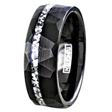 Men's Wedding Band - Brushed Faceted Meteorite Ring for Men and Women