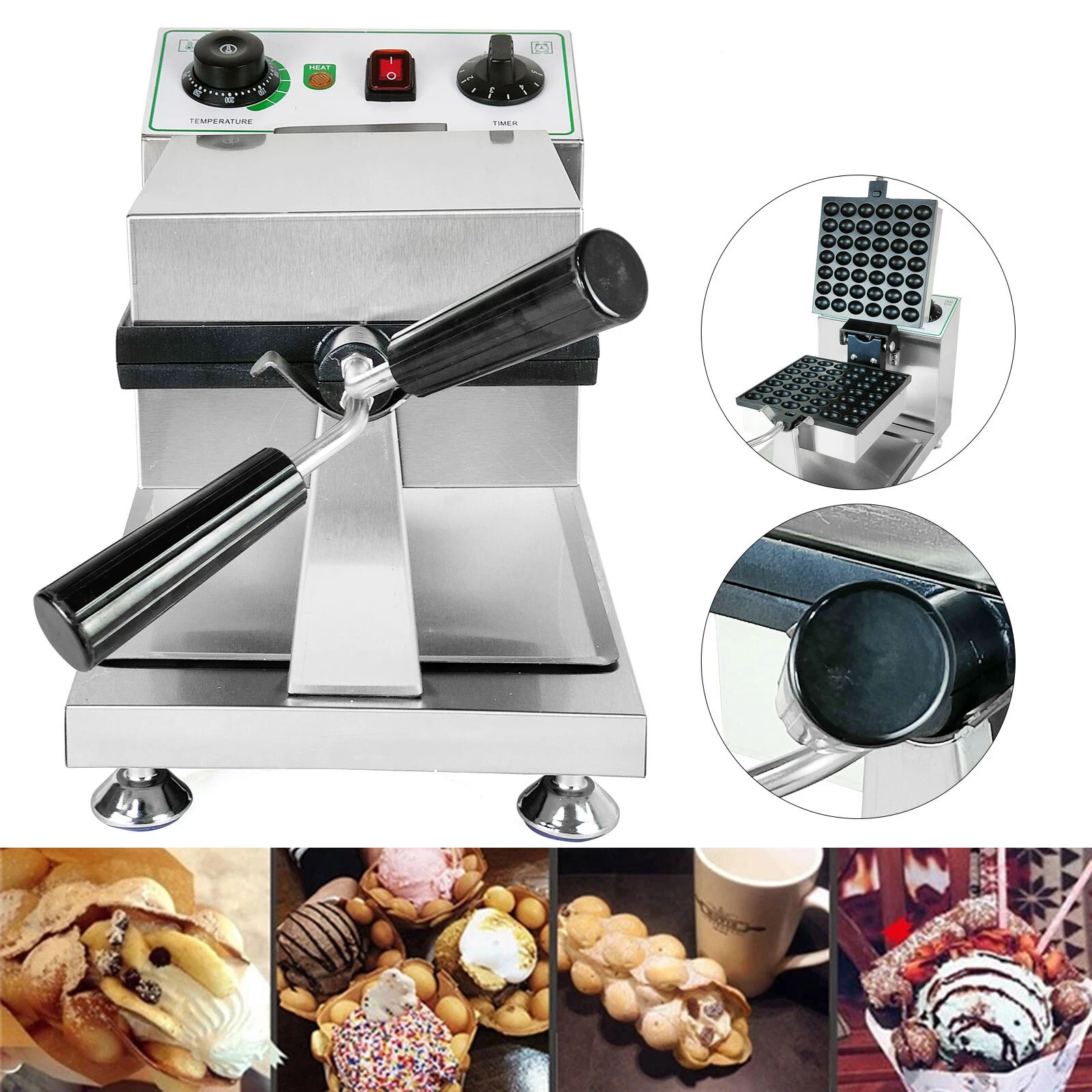 1200W Commercial Waffle Maker Electric Non-stick Stainless Waffle Baking Machine