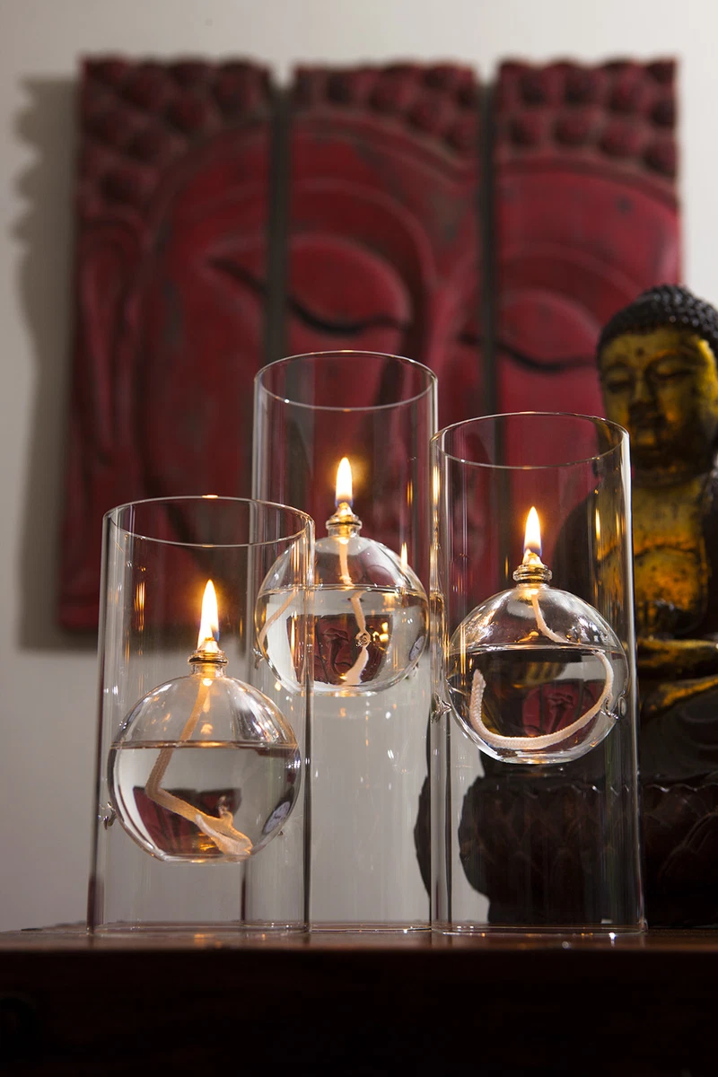 Set of 3 La Manga Glass Oil Lamps Candles for use with Odourless Lamp Oil