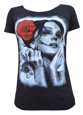 Black Market Art Dead Queen Black Dia de Los Muertos Tee Tattoo T-shirt S-XXL