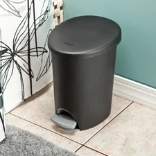 Slim Oval Wastebasket Plastic Ultra Step on Bathroom Trash Can 2.6Gallon Garbage
