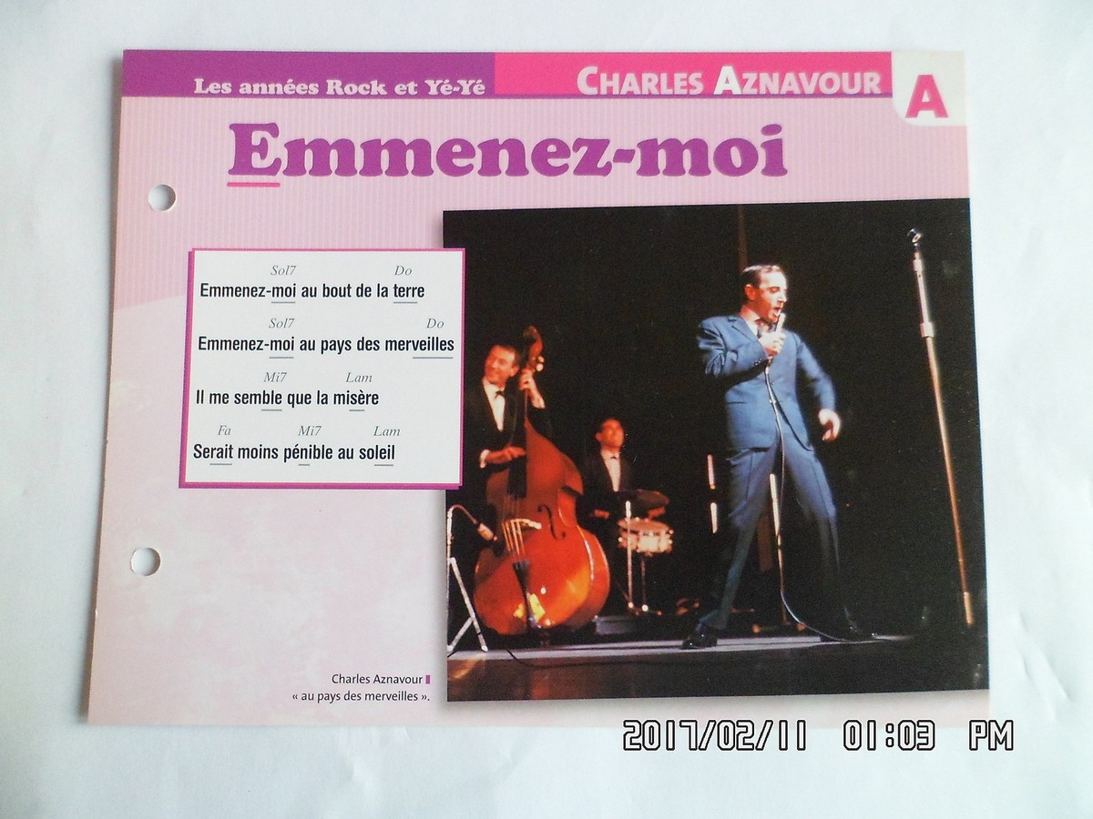 Emmenez Moi Au Pays Des Merveilles CARTE FICHE PLAISIR DE CHANTER CHARLES AZNAVOUR EMMENEZ MOI | eBay