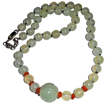 Genuine Carved Chinese Translucent Light Green Celadon Jade Sterling Necklace