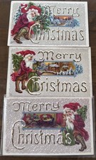 Lot of 3~Santa Claus~Elves~Gnomes~Winter Scenes~Antique Christmas Postcards~r966