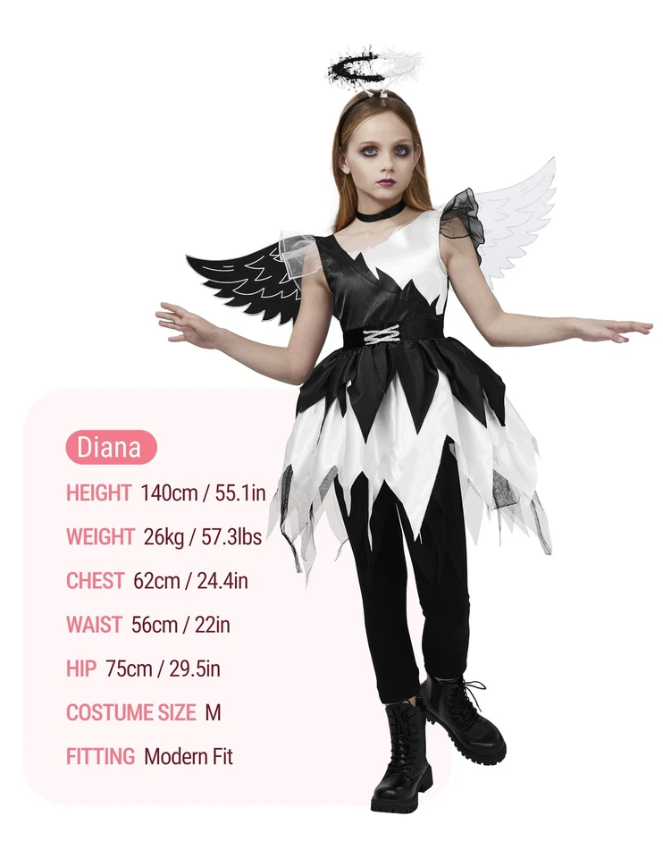 Disfraz de ángel retorcido para niño, vestido de medio ángel medio diablo para niñas, traje para niños S... Foto 4 de 4