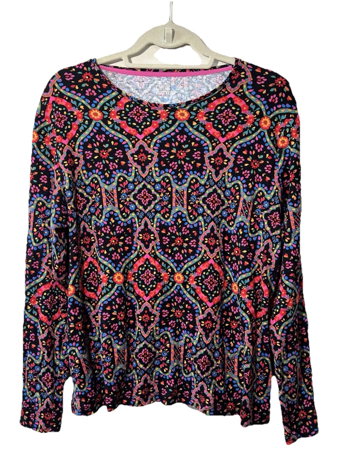 Croft & Barrow Women's XL Long Sleeve Classic Tee Top Multi Floral Cotton EUC