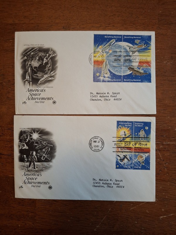 US Artcraft First Day Cover 1981 #1912-19 Space Achievements, set on 2 covers