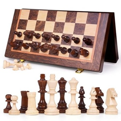Magnetic Chess Set, 15 Inch Wooden Chess Set with Storage, Folding Travel