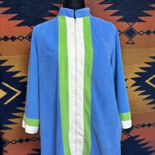 Vtg 70s Vanity Fair Mod Colorblock Velour Zip Front Robe Housecoat Size 10 Small