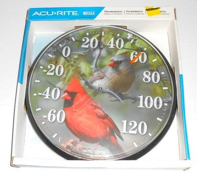 Acurite Indoor Outdoor Large 12''Round Wall Thermometer Pair Cardinals Made USA