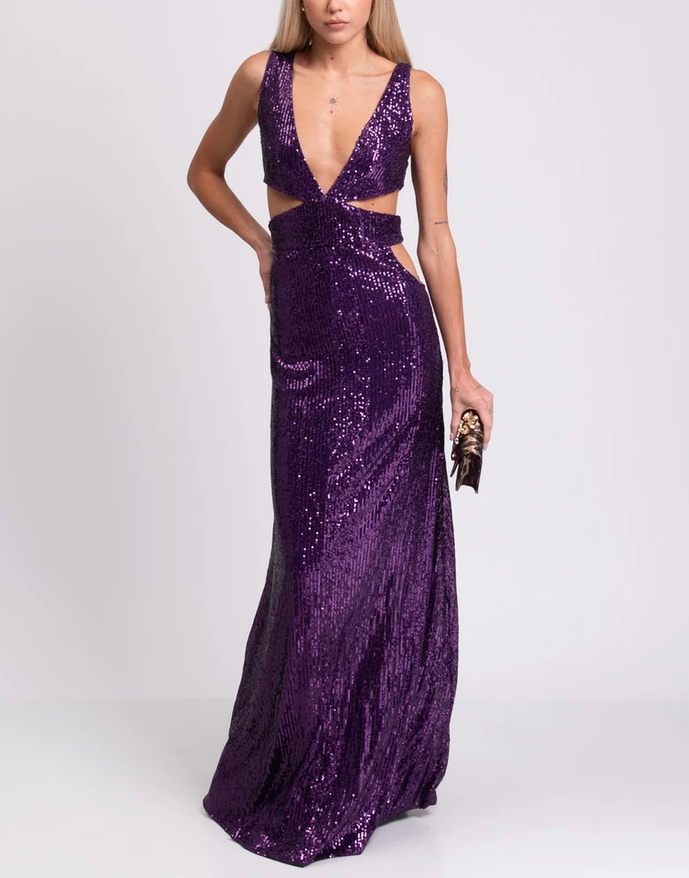 RRP €550 RETROFETE Tulle Gown Size XL Sequins Cut Out Sleeveless Plunge Neck - Image 2 of 4