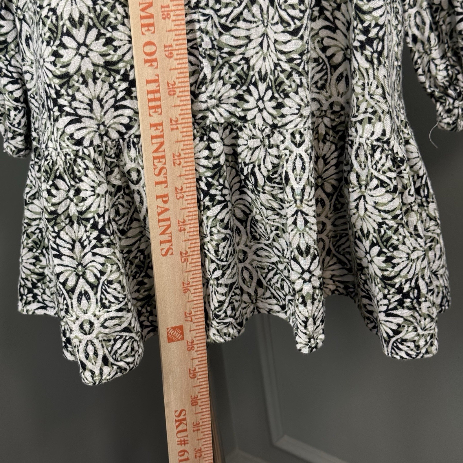 Zara Printed Short Gray Green Floral Cotton Casual Dress, Size XS EUC thumbnail 12