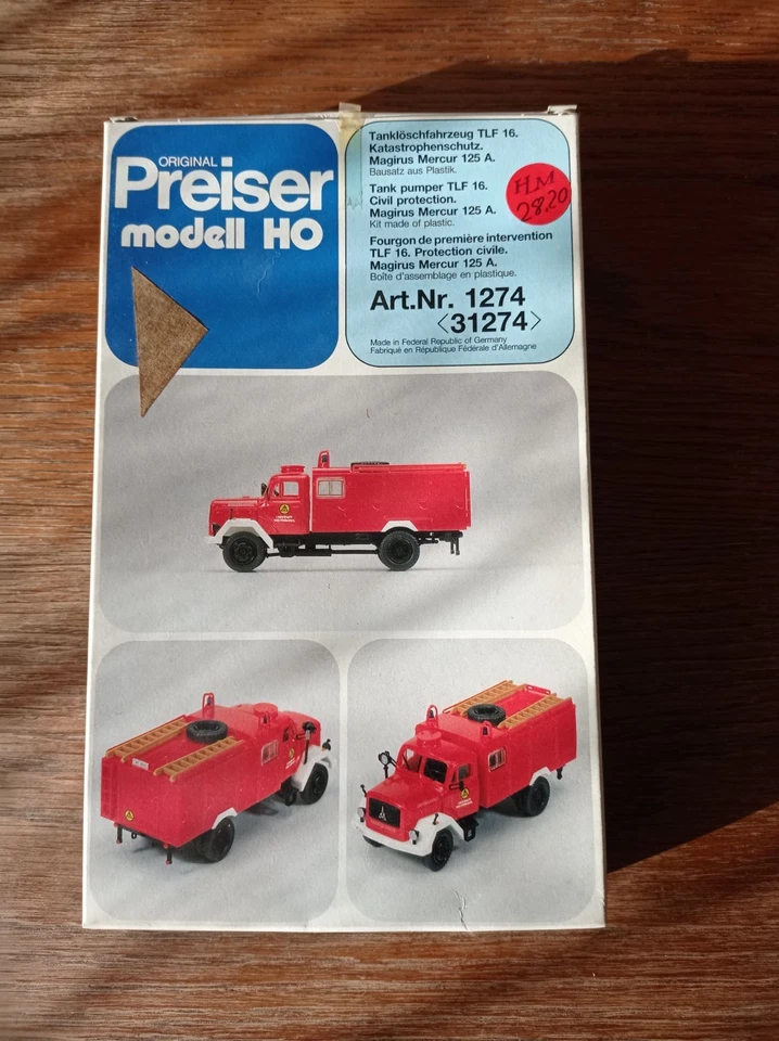 feuerwehr modellfahrzeuge 1:87, Preiser-Bausatz, Tanklöschfzg. TLF 16 KatSch.