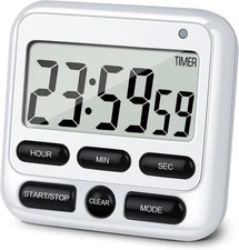 KTKUDY Digital Kitchen Timer with Mute/Loud Alarm Switch On/Off Switch, White