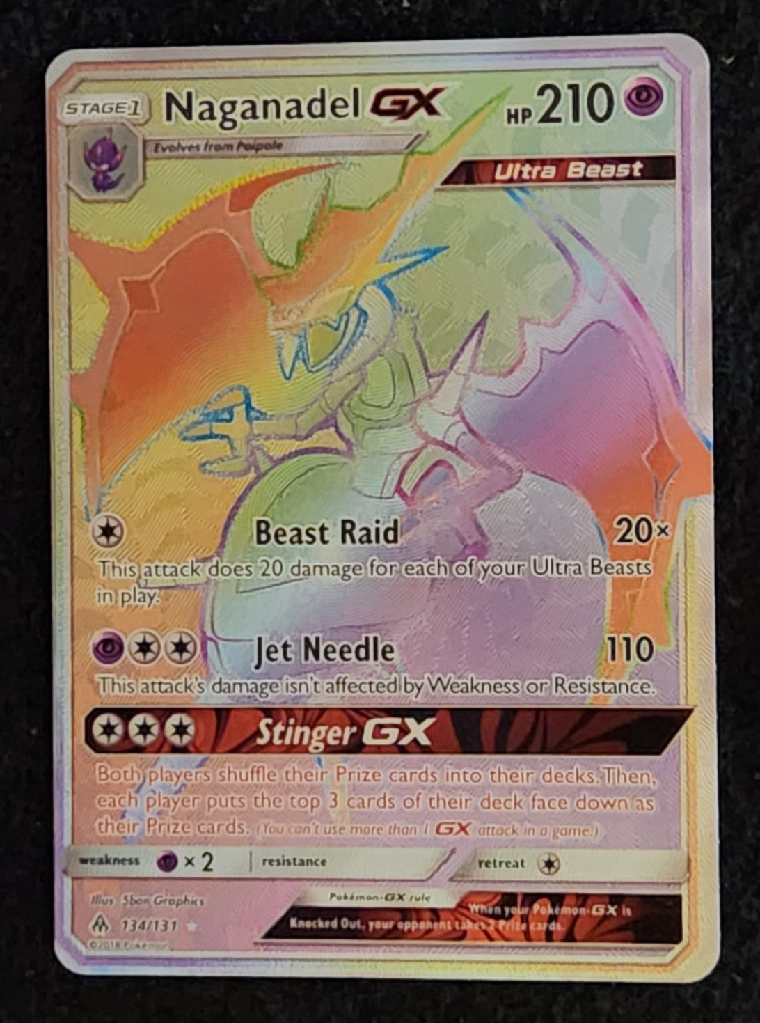 2018 Pokémon Forbidden Light Naganadel GX #134/131 EX-NM