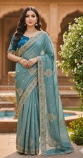 SARI INDIAN PAKISTANI WEDDING SAREE BLOUSE NEW DESIGNER BOLLYWOOD PARTY WEAR