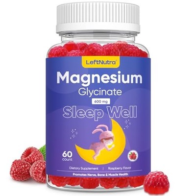 LeftNutra Magnesium Glycinate Gummies 600mg, Raspberry