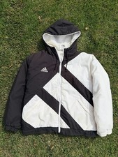 Vintage Adidas Hooded Puffer Jacket 90s Color Block Trefoil Logo Size L