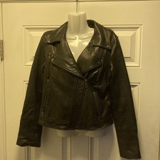 DKNY Lambskin Leather Moto Zip Jacket Black A...