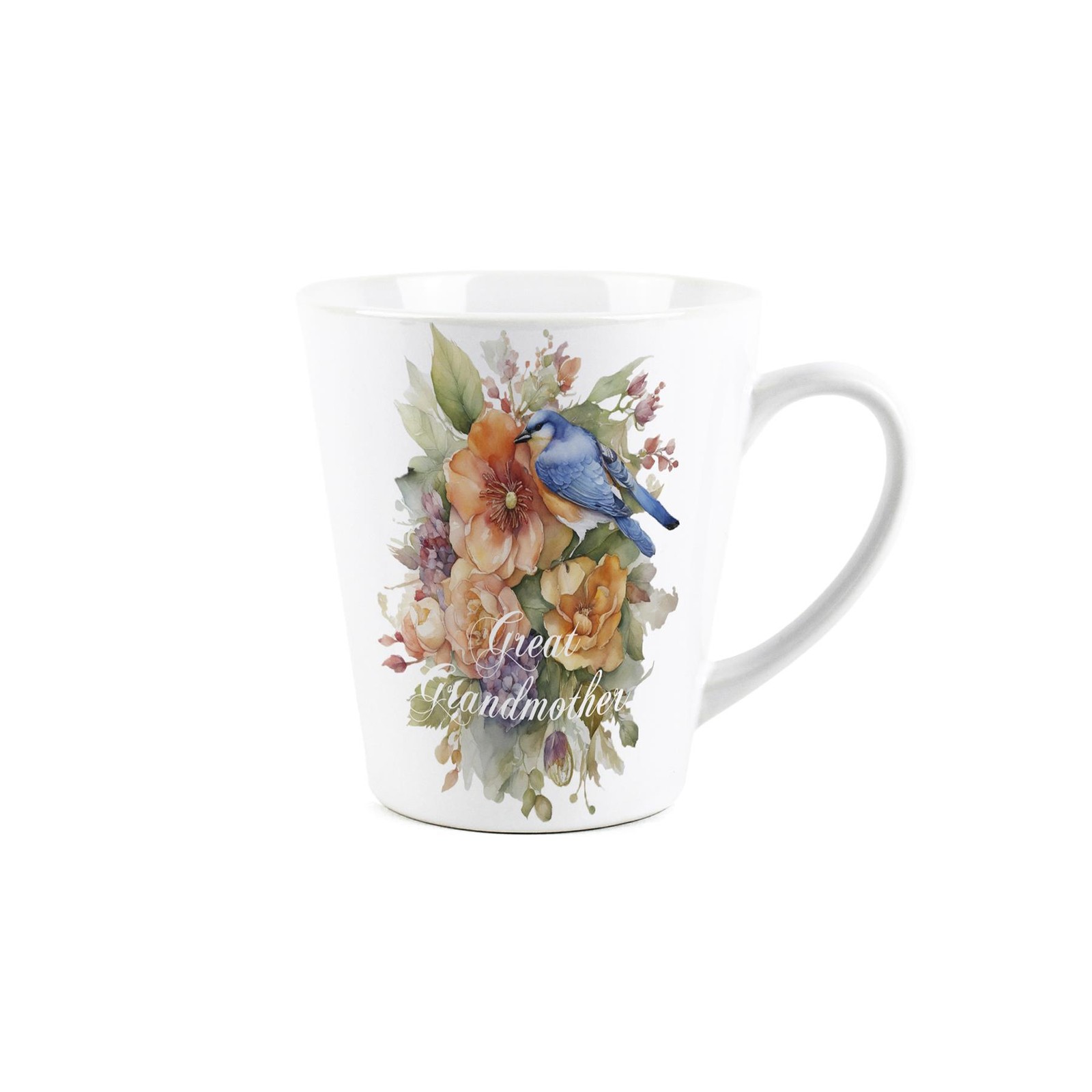 Bluebird Great Grandmother Mug - Floral Gifts for Bird Lovers Ceramic Latte Cup