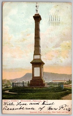 1906 Soldiers Monument Paterson NJ Postcard Souvenir Post Card Co. Posted