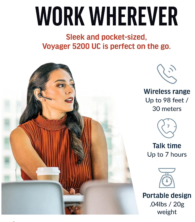 Plantronics Voyager 5200 UC Bluetooth Headset Black 206110-101 - Image 3 of 4
