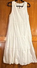 A New Day Dress Women's Size S White Tiered Sleeveless Button A-Line Midi Tiered