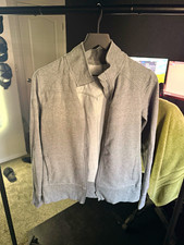 Women  s Gray Full Zip Mock Neck Hoodie Cotton Blend Fleece Solid Pockets Size M