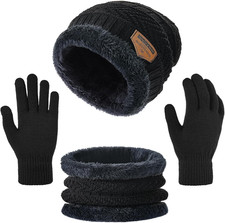 Kids Winter Beanie Hat Scarf Touchscreen Gloves Set for Boys Girls 5-15 Years Wa