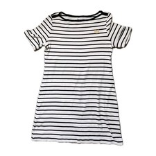 Chaps Striped T Shirt Dress Womens Large White Black Nautical Preppy Cotton EUC