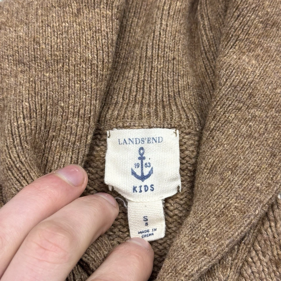 LANDS END NIÑOS BÚFALO BISONTE TEJIDO PESCADOR SUÉTER CÁRDIGAN MARRÓN MARFIL TALLA S 8 Foto 3 de 4