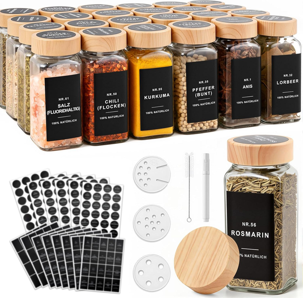 Eckige GewüRzgläSer Set 24 StüCk Mit Edelstahl-Deckel Und Etiketten FüR KüChe-image
