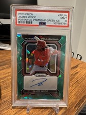 2023 Prizm James Wood Green Ice Potential Penmanship RC Prospect Auto PSA 9