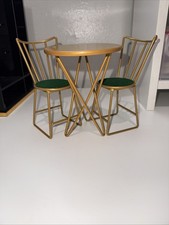 Set tavolo e 2 sedie bistrot francese Eledoll 1:6 mobili casa delle bambole metallo dorato
