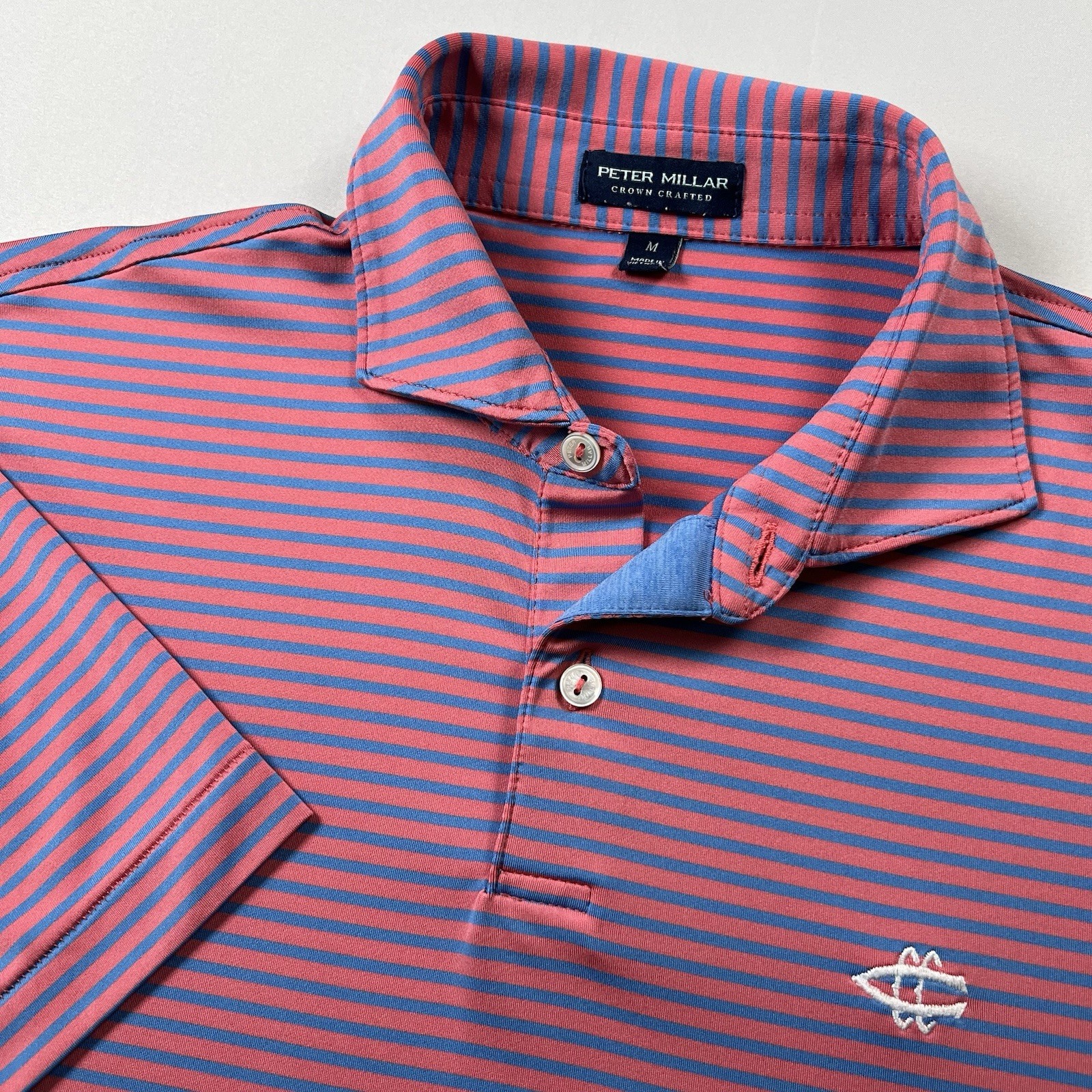 Peter Millar Crown Crafted Men’s M Performance Golf Polo Shirt Pink Blue Stretch