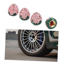 4PCS Strawberry Car Tire Valve Stem Caps, Bling Crystal Rhinestone Tire Pink