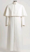 Men  s White Clergy Cassock with Shoulder Cape  Catholic Priest Robe