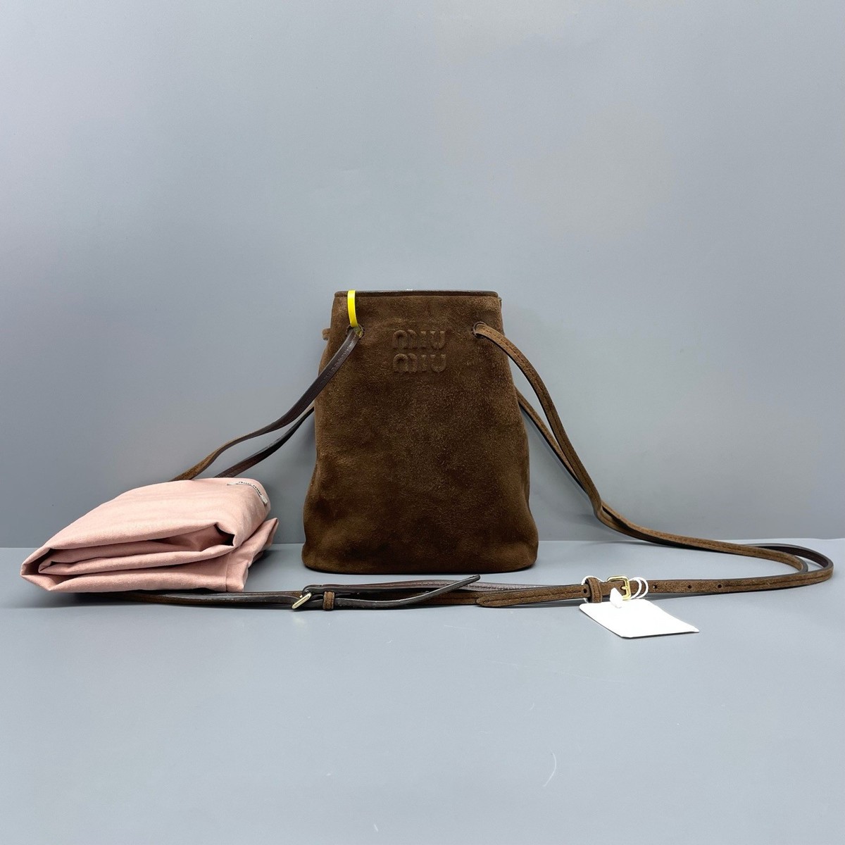 Miu Miu Mini Bucket Bag Suede Drawstring Crossbody Shoulder Bag